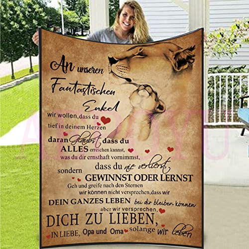 Kuscheldecke Personalisierte Decke Geschenke, An Unseren Enkel Von Oma und Opa Super Weiche Kuschelst Decke Flanell, Nachricht Briefdecke Mit Namen Geschenke, Geburtstag, Weihnachten (130x150cm)
