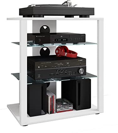 VCM HiFi Holz Möbel | Rack Schrank Phono Regal | 2 Glasböden | Maße: H. 70 x B. 60 x T. 41 cm | Phono Mediaregal - Folas