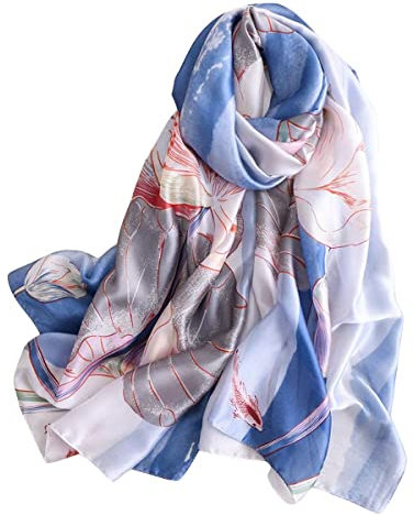 WEIGEER Écharpe en soie Silk Scarf Women Chiffon Shawl Lotus Scarf White Long Foulard en soie femmes châle rose foulard rose foulard tête foulard mince femmes châle plage châle (Bleu/Gris)