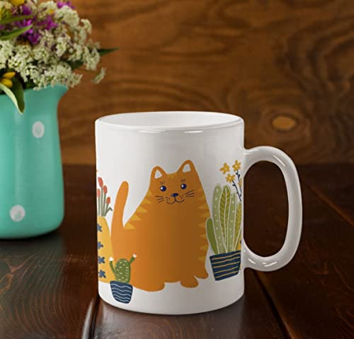 874 Café Taza Gato Naranja Con Flores Regalo Taza Graciosa Tazas Café De Cerámica Diseños Taza Desayuno 330 Ml