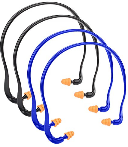 XNHIU 4pcs Corded Silicone Earplugs with String - Reusable Noise Reduction Earplugs for Dormitory, Soundproofing (Black & Blue)