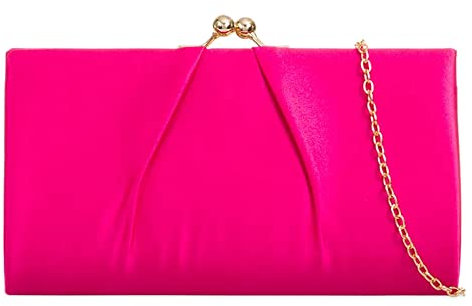 UShopUK Pochette in raso da sposa, ballo di fine anno, matrimonio, sera, festa, borsetta a mano, Rosa fucsia, medium