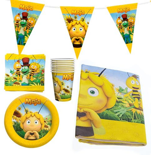 Party Factory `Biene Maja´ Party-Set Einweggeschirr, 8 Becher, 8 Teller, 20 Servietten, 1 Tischdecke und 1 Wimpelkette