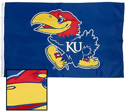 University of Kansas Flaggen Banner Jayhawks KU 100% Nylon für drinnen und draußen, 7,6 x 12,7 cm (bestickt A)