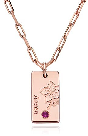 MYKA Blüten-Gliederkette mit Geburtsblume und Diamant/Geburtsstein - Glieder-Kette oder Bubble-Kette (mit Geburtsstein, 750er rosé vergoldetes Silber, Glieder-Kette)