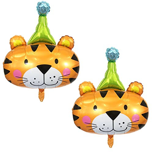 2 Stück Tiger Kopf Luftballons Tier Folienballon Kindergeburtstag Geburtstag Party Dekoration für Jungen Mädchen Geburtstagsdeko