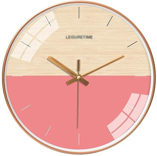 DERBUT Grande Orologio al Quarzo, Soggiorno Orologi in plastica Orologi silenziosi per la casa Orologio da Parete Color Legno Rosa Bordo in Oro Nero 30 * 30 * 4CM Orologio da Parete per la casa