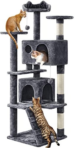 Yaheetech Kratzbaum Stabiler Katzenbaum Katzenkratzbaum Katzenmöbel, Kletterbaum für Katzen Höhe 158 cm, Dunkelgrau