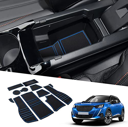 BIXUAN Lot de 12 tapis antidérapants en caoutchouc pour Peugeot 2008 e-2008 P24 2020-2023 2024 2025 pour console centrale, accoudoir, porte-gobelet, tapis de couture de porte antidérapant