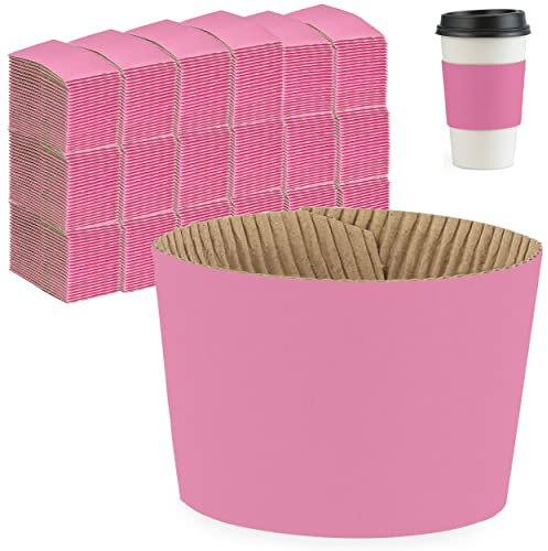 FMP Brands [500 Pack] Pink Coffee Cup Sleeves - Pink Disposable Corrugated Cardboard Paper Jacket, Holds Hot and Cold Drinks, Espresso Coffee Milk Tea Beverage Insulator and Hand Protection