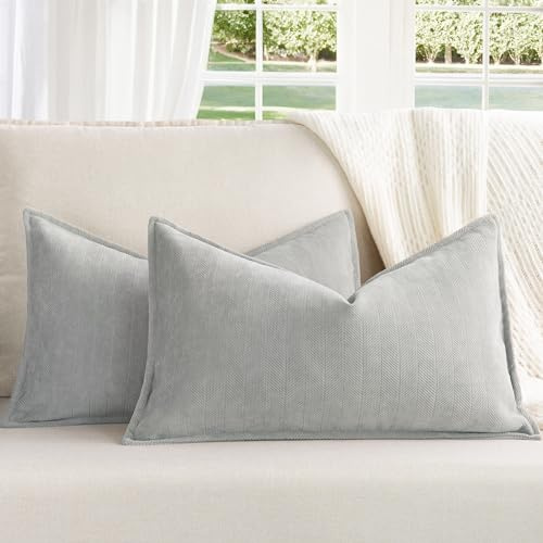 ZWJD Hell Grau Kissenbezug 30x50 2er Set Chenille Kissenbezüge Sofakissen Kissenhüllen mit elegantem Design, weiche und luxuriöse dekorative Dekokissen für Couch, Bett und Heimdekoration