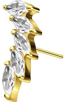 PIERCINGLINE Titan Aufsatz mit Push Pin 5 EINGEFASSTE KRISTALLTROPFEN OHNE Labret Stecker Piercing Ohr Helix Tragus Conch Goldfarben