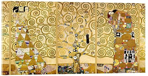 Posterlounge L'Arbre de vie (complet) Tableau en verre acrylique de Gustav Klimt 80 x 40 cm Jaune Tableaux Décoration murale