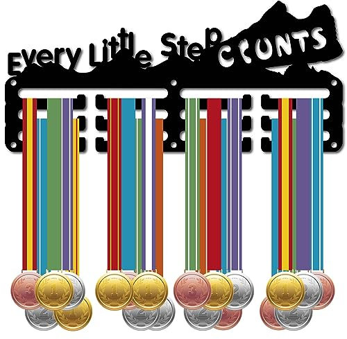 CREATCABIN Medaillenhalter,Medaillenaufhänger,Präsentationsständer,Sport,Metall,Kleine Halterung,Dekoration Für Rennen,Schwimmen,Fußball,Medaillengewinner,Schwarz,29x13cm Jeder Kleine Schritt Zählt