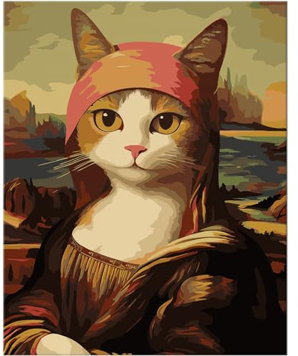 NiArt Malen nach Zahlen für Erwachsene und Anfänger, Malen nach Zahlen auf Leinwand für Kinder, Ölgemälde-Kits als Geschenk, Wanddekoration, 10 Pinsel und Acrylfarbe, 40,6 x 50,8 cm (Mona Lisa Katze,