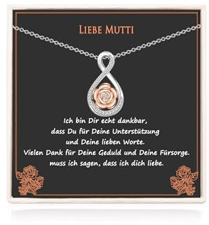 USEEDOVIA Kette Geschenke für Mama, Kette 40cm mit Anhänger Blumen Rose Vergoldet AAA Zirkonia Halskette mit Karte und Geschenkbox