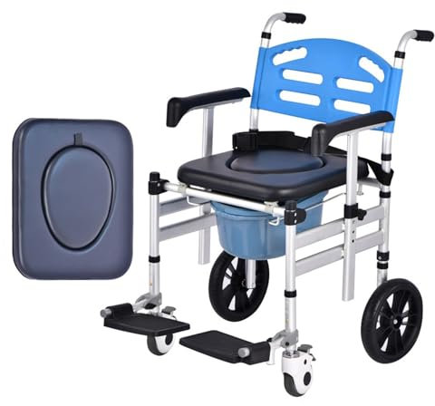 YAXRO Faltbar Tragbarer Toilettenstuhl Mit Rädern,Höhenverstellbarer Mobiler Toilettenstuhl Für Zu Hause,Duschbadezimmerrollstühle Für Ältere Menschen Mit Behinderung C