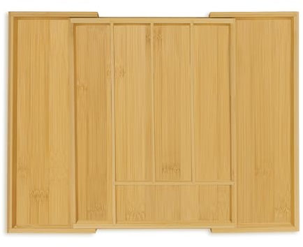 Relaxdays Range-Couverts, Extensible, 5 à 7 Compartiments, système de rangemenr pour Le tiroir, Bambou et MDF, Nature