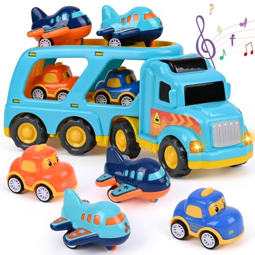 Weinsamkeit LKW Spielzeug mit Licht und Musik, 5 in 1 Auto Spielzeug Kinder, Autotransporter Indoor&Outdoor Kinderspielzeug ab 3 4 5 Jahre Junge, Spielzeugautos Geschenk Junge 3 4 5 Jahre