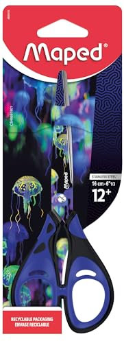 Maped - Schere 16 cm Deepsea Paradise – bequeme Ringe mit weicher Beschichtung – Klingen aus Edelstahl – Scheren für Schule ab 12 Jahren – für College und Schule