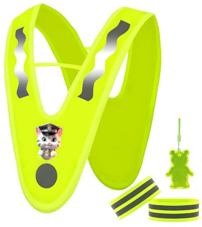 Essoy Warnweste Kinder mit Reflektierende Armbänder,V-Form Reflektorweste Sicherheitsweste,Nacht Signalkragen Kinder Warnschutzweste für Outdoor Laufen,Radfahren,Verkehr