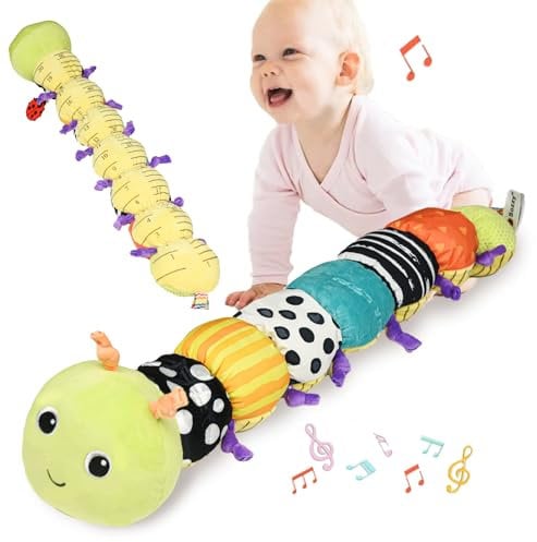 Raupe Spielzeug babyspielzeug ab 6 monate, AolKee 5 in 1 Baby Musikspielzeug, Sensorisches Spielzeug für Babys, Stofftiere für Babys, Babyspielzeug 0 3 6 9 12 Monate, Duschgeschenk