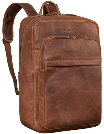 STILORD 'Oliver' Rucksack Herren Leder Vintage Lederrucksack Groß Echtleder Rucksack Laptop 16 Zoll Tasche für Arbeit Business Uni Kofferschlaufe, Farbe:mittel - braun