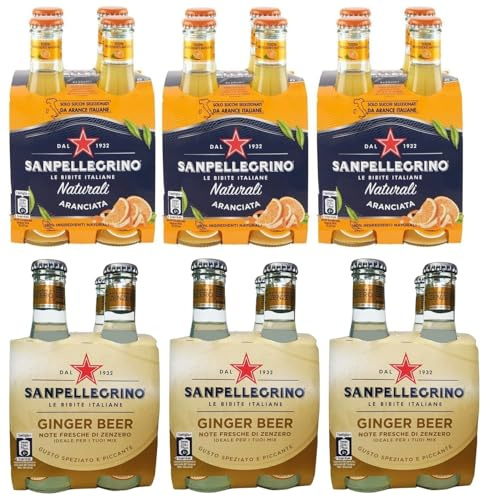 24er-Pack Testpaket San Pellegrino Ginger Beer Alkoholfreies Getränk mit Noten von Ingwer + Aranciata mit Orangensaft Alkoholfreies Getränk 20cl Einweg-Glasflasche