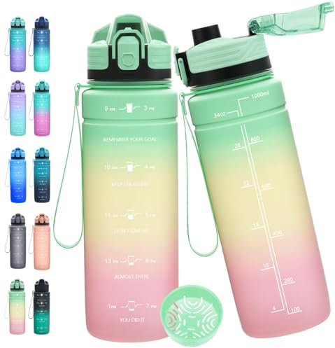 Expansea Trinkflasche 1L/500ml/ 700ml/1500ml Sportflasche, BPA-frei Tritan Trinkflasche Sport Auslaufsicher mit Zeitmarkierung - Wasserflasche für Fitness, Fahrrad, Outdoor, Yoga, Gym, Schule