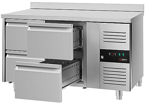 GGM Gastro | KTJ147AND4 | Kühltisch ECO - 1360x700mm - mit 4 Schubladen & mit Aufkantung