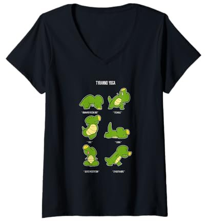 Damen T-Rex Yoga Lustig Yoga Coach T-Shirt mit V-Ausschnitt