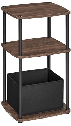 SONGMICS HOME Table d’Appoint, Table de Chevet, 3 Étagère, Panier en Tissu, pour Chambre, Salon, Cadre en Acier, 30 x 34 x 58 cm, Moderne, Noyer Naturel LET286K01