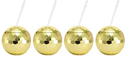 AVZYARDY 600ml Disco Ball Cup with Straws Electroplating Ball Cup Reusable Glittering Ball-Shaped Cup for Party Nightclub Bar (D)