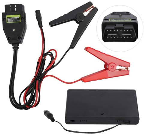 PLAYOCCAR OBD2 Automotive Emergency Power Supply Cable, 16Pin OBD II Memory Saver Connector, OBD II Vehicle ECU Emergency Power Supply Cable with 12V Battery Box