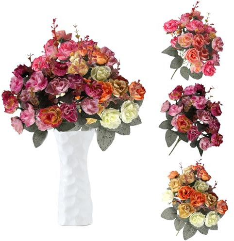 astylishome Artificial Flowers for Graves Faux Roses Fake Flower Realistic Bridal Bouquets with Single Long Plastic Stems for Arrangement Table Centerpiece Party Home Decor 1909