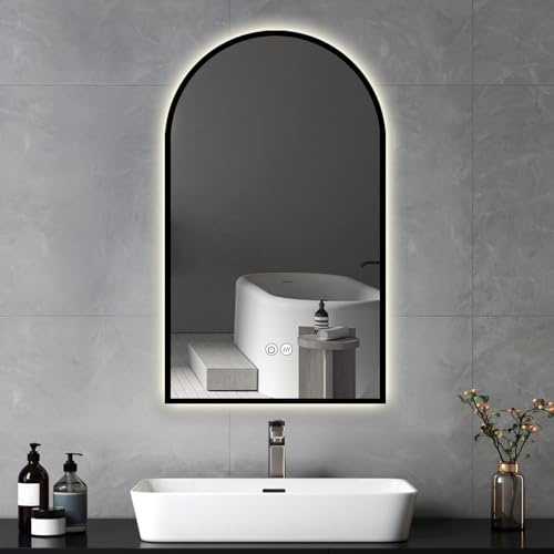 ApeJoy Badspiegel Led Beleuchtung Arch 50x90/90x50cm, Wandspiegel mit Antibeschlag und mit Touch Schalter, Licht Wechsel 2700-6500K Warmweiß-Kaltweiß-Neutral Memory Funktion [Energieklasse F]