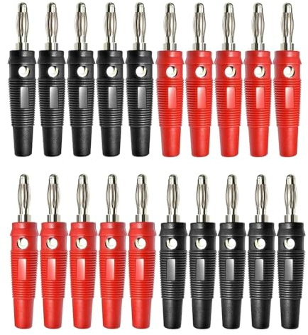Zewtyor 20 Stück Bananenstecker 4mm, Schwarz Rot Banana Plug, Bananenstecker Lautsprecher, Lautsprecherkabel Bananenstecker für Kabel Boxen Endstufen AV-Receiver