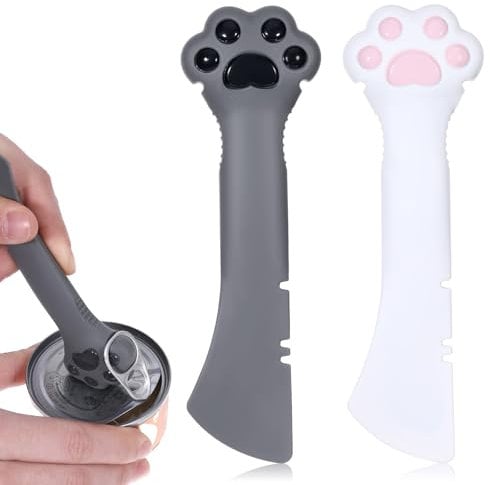 2PCS Cat Food Spoon, Reusable Cat Paw Pet Foods Can Opener with Spoon, Silicone Pet Foods Spatulas for Cats and Dogs, Cute Pet-Can Opener Spatula Scoop for Wet or Dry Food (White, Gray)