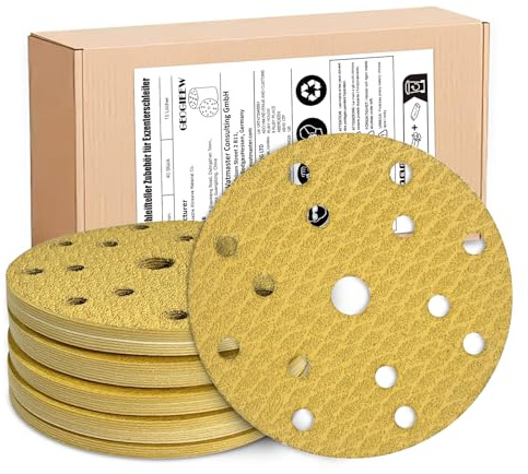 GEOGIEEW 40PCS 150mm Sanding Discs, 6 Inch 15 Hole Hook and Loop Pads - Grit 80, Ideal for Woodworking & Finishing with Random Orbital Sanders
