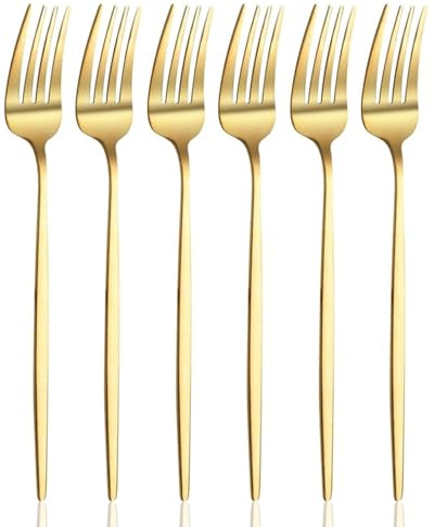 FUGLUS 6 piezas Tenedores de postre pequeños,21.7 cm, tenedores de acero inoxidable, tenedores de pastel para casa/fiesta/restaurante, aptos para lavavajillas