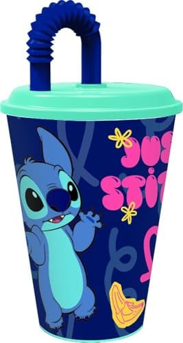Tataway 430 ml Becher mit Strohhalm von Stitch Palms: bequem, farbenfroh und perfekt für jede Tageszeit, mit einem tropischen Disney-Design, das von Erwachsenen und Kindern geliebt wird