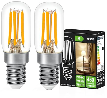 DSLebeen E14 LED Warmweiss Glühbirne 2.4W 450LM Ersatz Glühlampe 40W,2700K Mini LED Birnen für Nähmaschinelampe, Wandlampen,Salzlampe, Kronleuchter Nicht Dimmbar 2 Stück