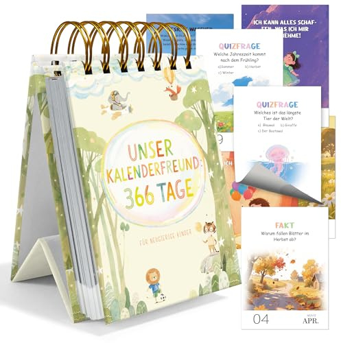BIROYAL Abreißkalender 2026 Kinder - Abreisskalender 2027 Täglich Kinder - 366 Tage Achtsamkeitskalender - Kinderkalender mit Kurzgeschichten, Bastelaktivitäten, Wissensfragen und mehr