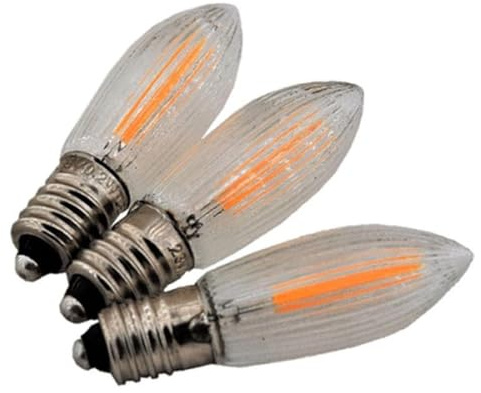Rudolphs Schatzkiste LED-Ersatzlampen Riffelkerzen E10 für Außen-Metallschwibbögen 6V, 0,2 W 3er-Blister NEU LED Ersatzlampen Riffelkerze E10 Schwibbogen Außenbeleuchtung
