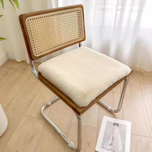Plüsch-Stuhlkissen, Kunstfell Teppich Stuhlkissen, 40/45/50/60/70 cm Sitzkissen Quadrat Plüsch, Weich Flauschig, Waschbar Plüschkissen, Sitzkissen für Wohnzimmer Büro, Konferenzraum (50 x 50 cm,Beige)