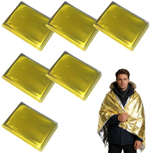 Rettungsdecke Gold & Silber [6 STÜCK] – 210 x 160 cm Notfalldecken für Erste Hilfe, Outdoor & Auto – Wetterfeste Überlebensdecken für Wandern, Camping & Notfälle – Kompakte Thermodecken