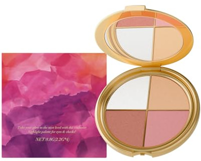 Wangen Palette & Eyeshadow Palette - 4-In-1 Gesichtspaletten mit Metallic Shimmer Eyeshadow, Highlighter & Blush, Multipurpose Makeup Paletten Kontur Kit, tragbarer Kompakt (Vier in einem., 8.8g)
