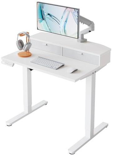 HUANUO Höj- och sänkbart skrivbord 80x53 cm med lådor, kompatibel C-klämmonteringsfäste, skrivbord med justerbar höjd med 4 minnesinställningar för höjd