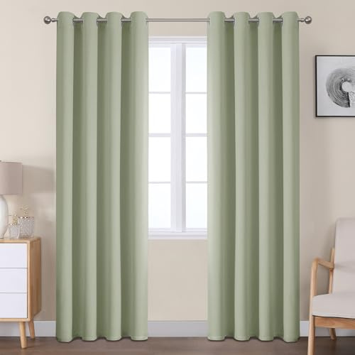 VEHEDE Blackout Thermal Curtains 84 Inch Drop for Living Room, Soft Eyelet Window Drapes for Bedroom, Soundproof Curtains, Black Out Room Darkening Curatins, W46 x L84 Inch, Sage Green, 2 Panels