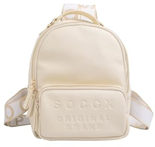 SOCCX Damen Kleiner Rucksack aus Lederimitat mit Logo-Riemen Old Sand, None